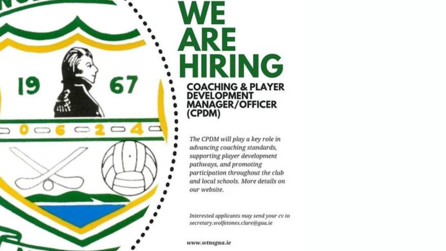 Wolfe Tones na Sionna Hiring – Coaching & Player Development Manager